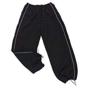Black Track Pants With White Piping Elastic Waist & Ankles Drawstring Size S.